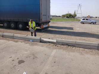 Qobustan qəsəbəsində yol kənarında alaqlardan təmizlənmə işləri aparılır
