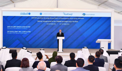 Prezident İlham Əliyev 230 MVt gücündə Qaradağ Günəş Elektrik Stansiyasının rəsmi açılış mərasimində iştirak edib