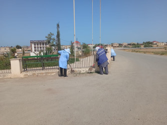 Qobustan qəsəbəsində yol kənarında alaqlardan təmizlənmə işləri aparılır